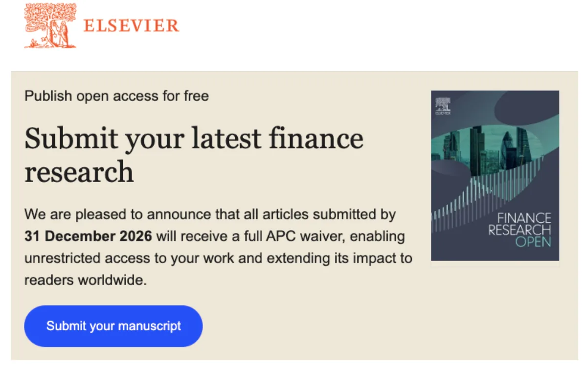 Elsevier Finance Research Open Journal offering Free Publication