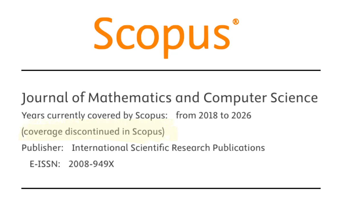 Scopus removed Journal of Mathematics and Computer Science
